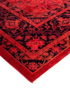 Contemporary Overdyed Hand Knotted Wool Orange Area Rug