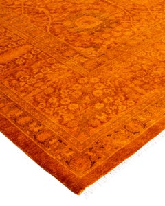 Contemporary Overdyed Hand Knotted Wool Orange Area Rug
