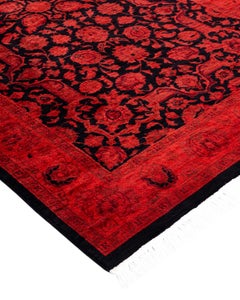 Contemporary Overdyed Hand Knotted Wool Orange Area Rug