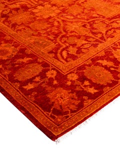 Contemporary Overdyed Hand Knotted Wool Orange Area Rug