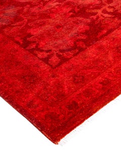Contemporary Overdyed Hand Knotted Wool Orange Area Rug