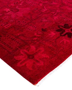 Contemporary Overdyed Hand Knotted Wool Orange Area Rug