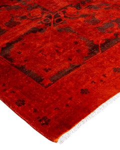 Contemporary Overdyed Hand Knotted Wool Orange Area Rug