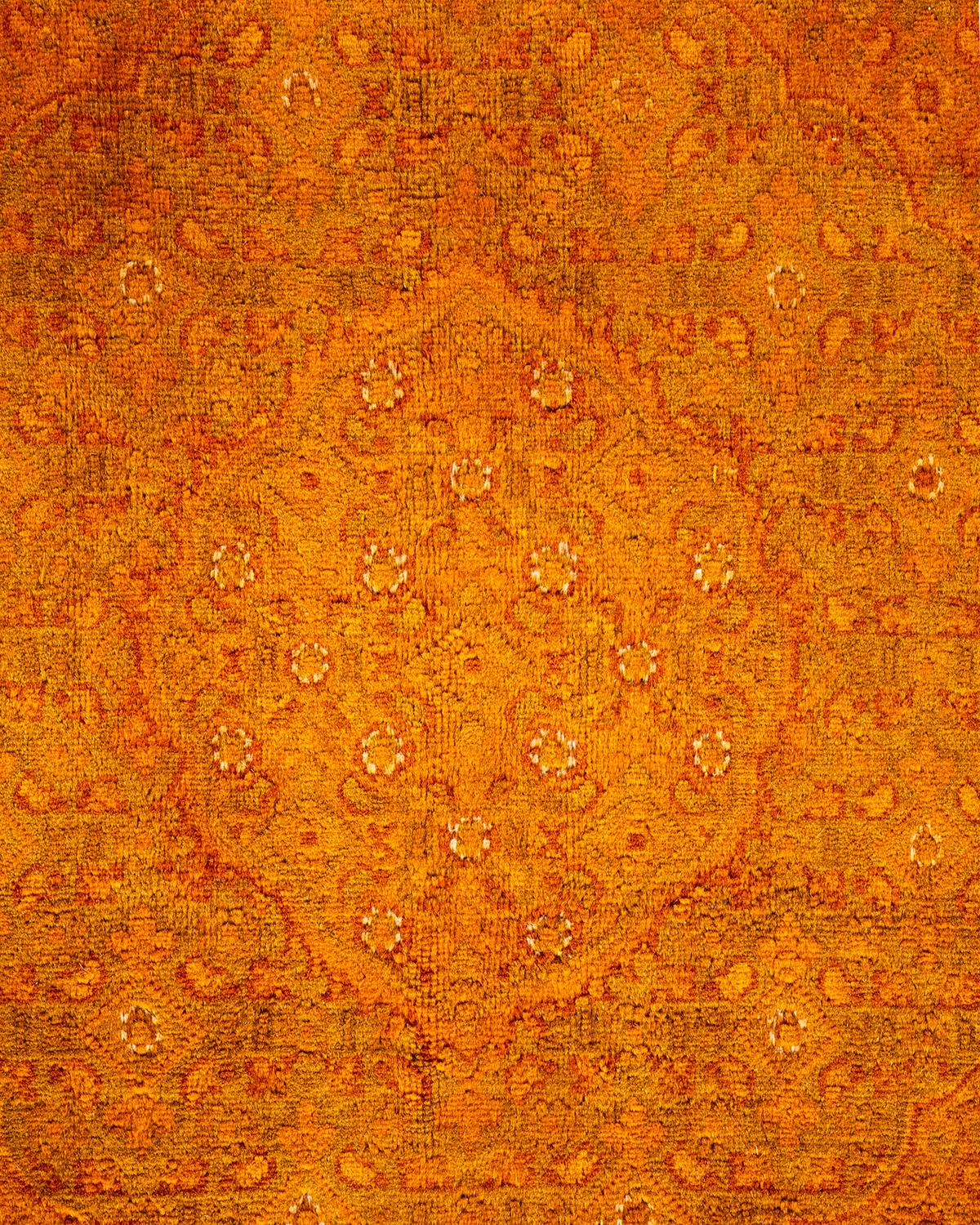 Pakistani Contemporary Overdyed Hand Knotted Wool Orange Area Rug For Sale