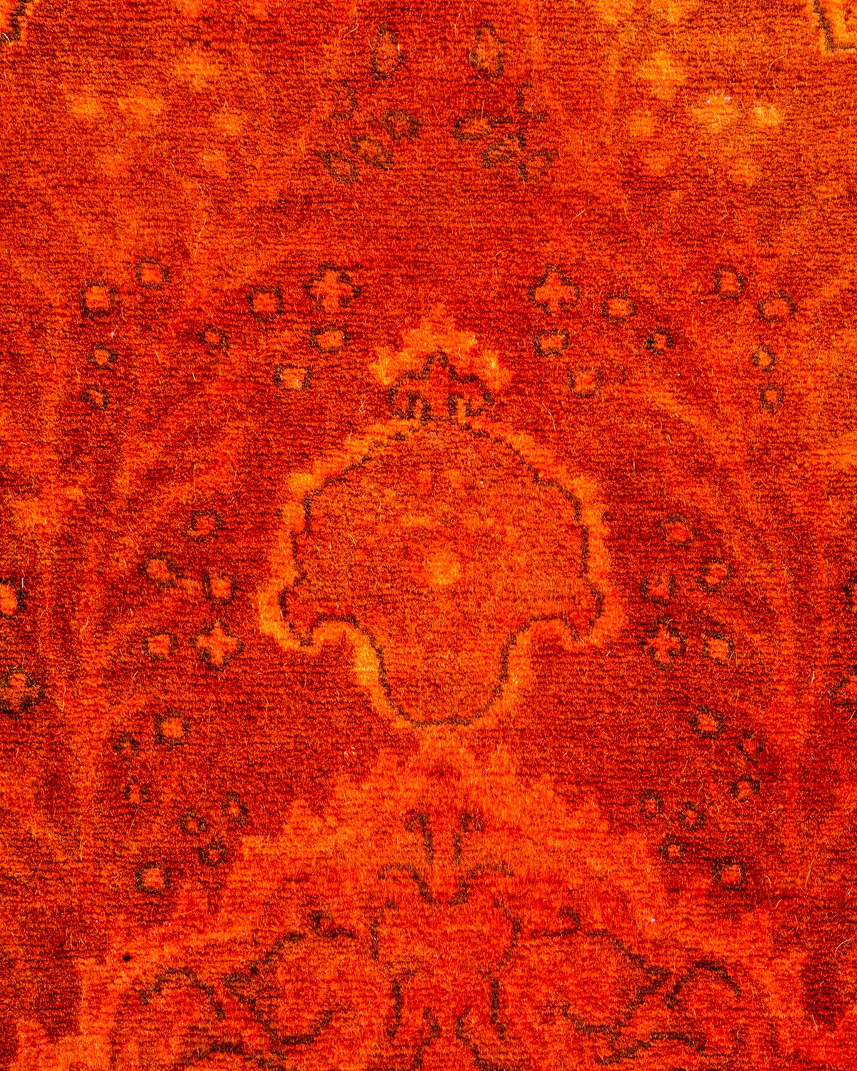 Pakistano Tappeto contemporaneo in lana sovratinta annodata a mano di colore arancione in vendita