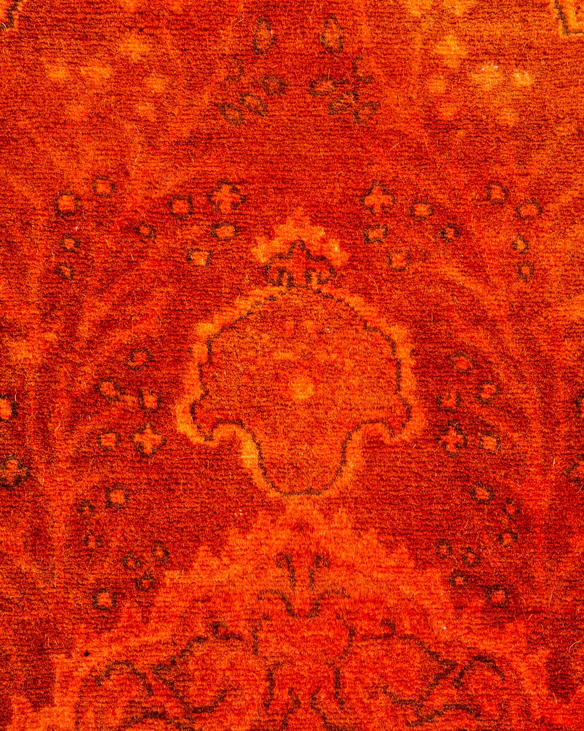 Pakistani Contemporary Overdyed Hand Knotted Wool Orange Area Rug For Sale