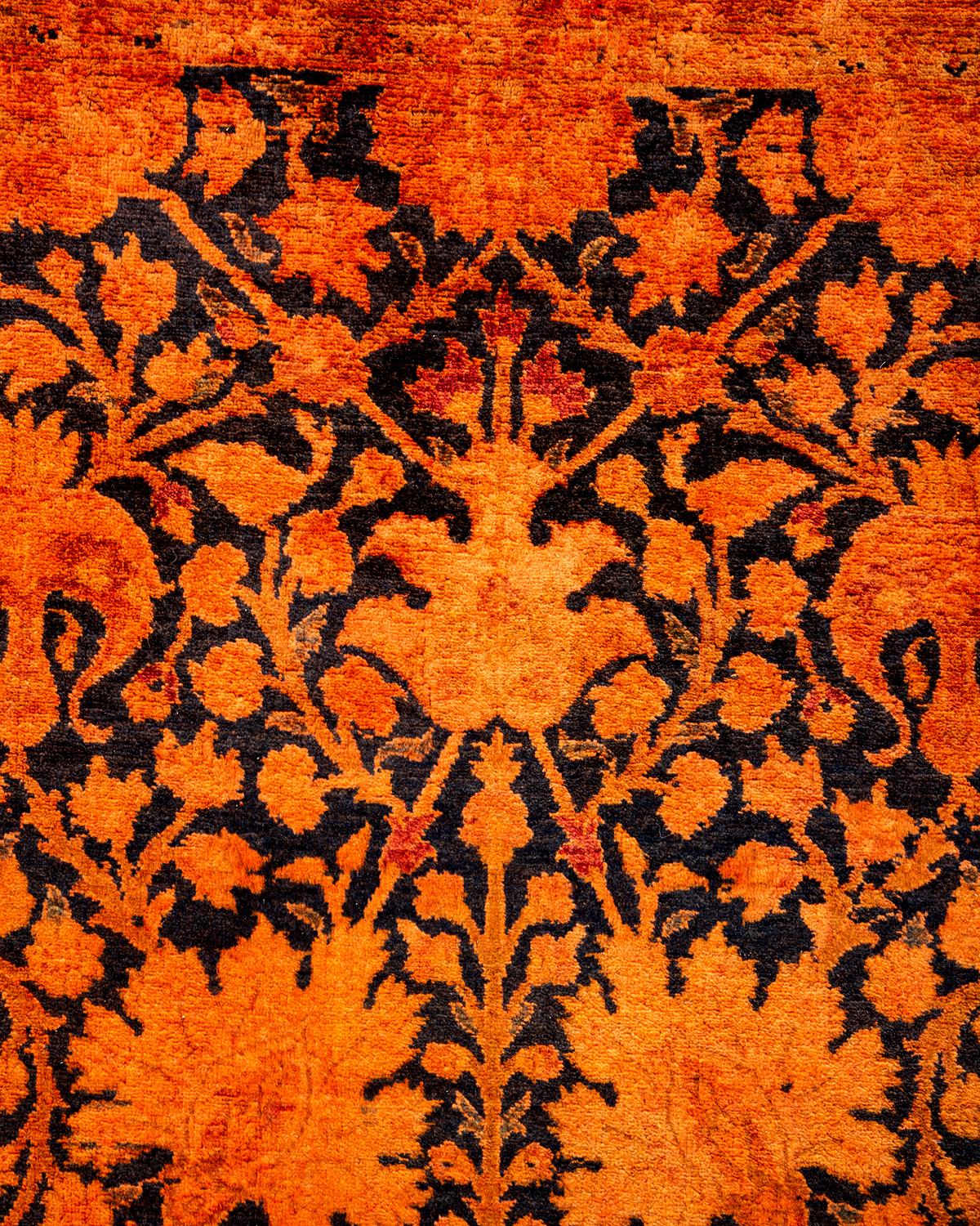 Pakistani Contemporary Overdyed Hand Knotted Wool Orange Area Rug For Sale