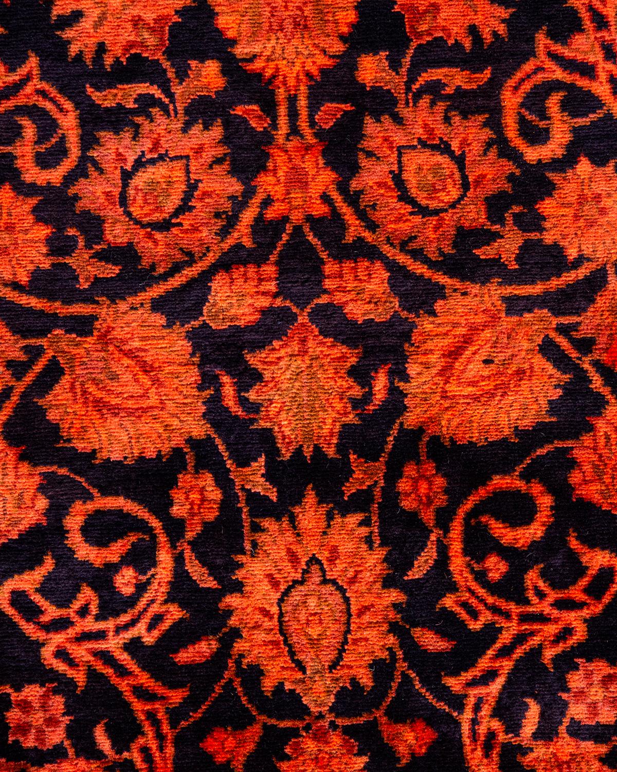 Pakistani Contemporary Overdyed Hand Knotted Wool Orange Area Rug For Sale