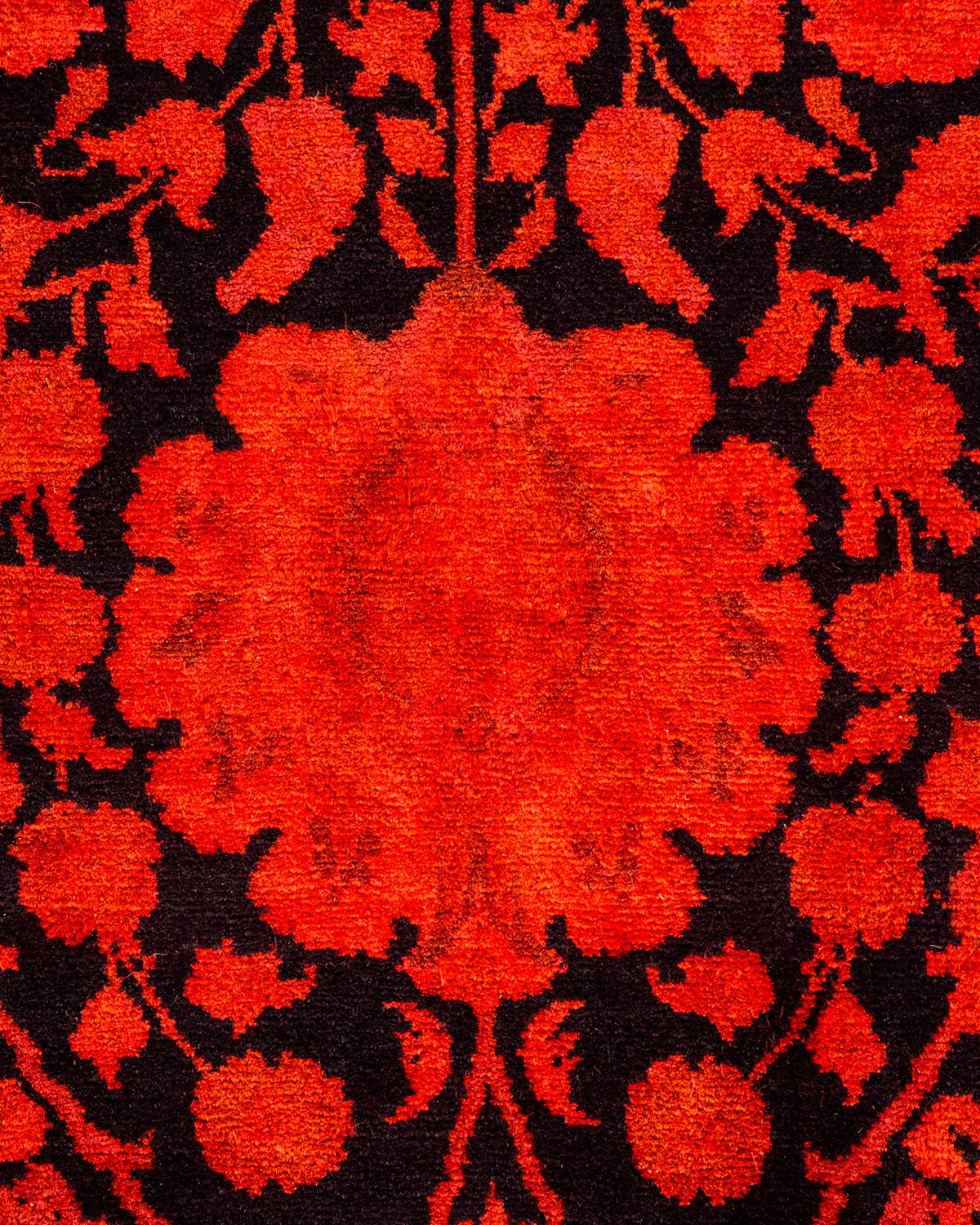 Pakistani Contemporary Overdyed Hand Knotted Wool Orange Area Rug For Sale