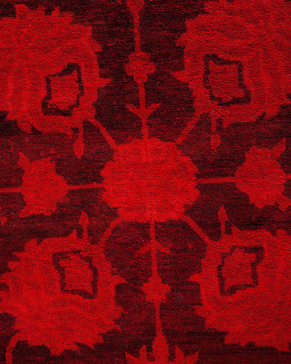 Pakistani Contemporary Overdyed Hand Knotted Wool Orange Area Rug For Sale
