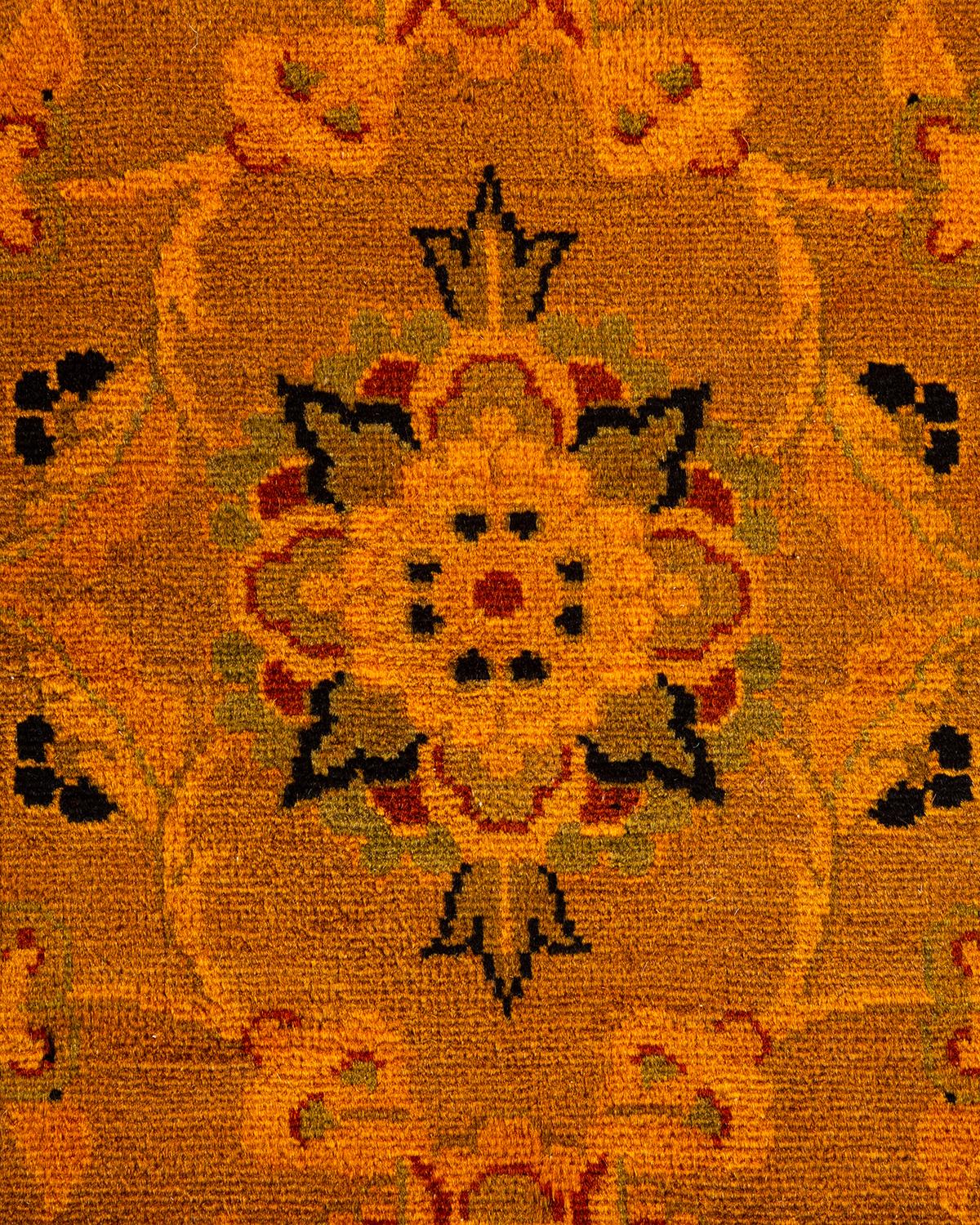 Pakistani Contemporary Overdyed Hand Knotted Wool Orange Area Rug For Sale