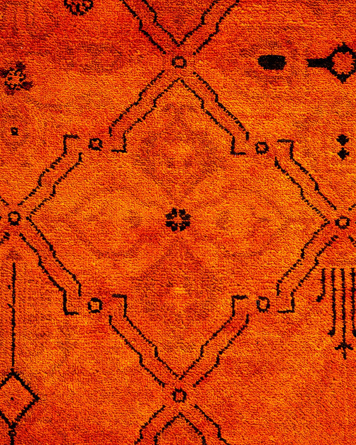 Pakistani Contemporary Overdyed Hand Knotted Wool Orange Area Rug For Sale