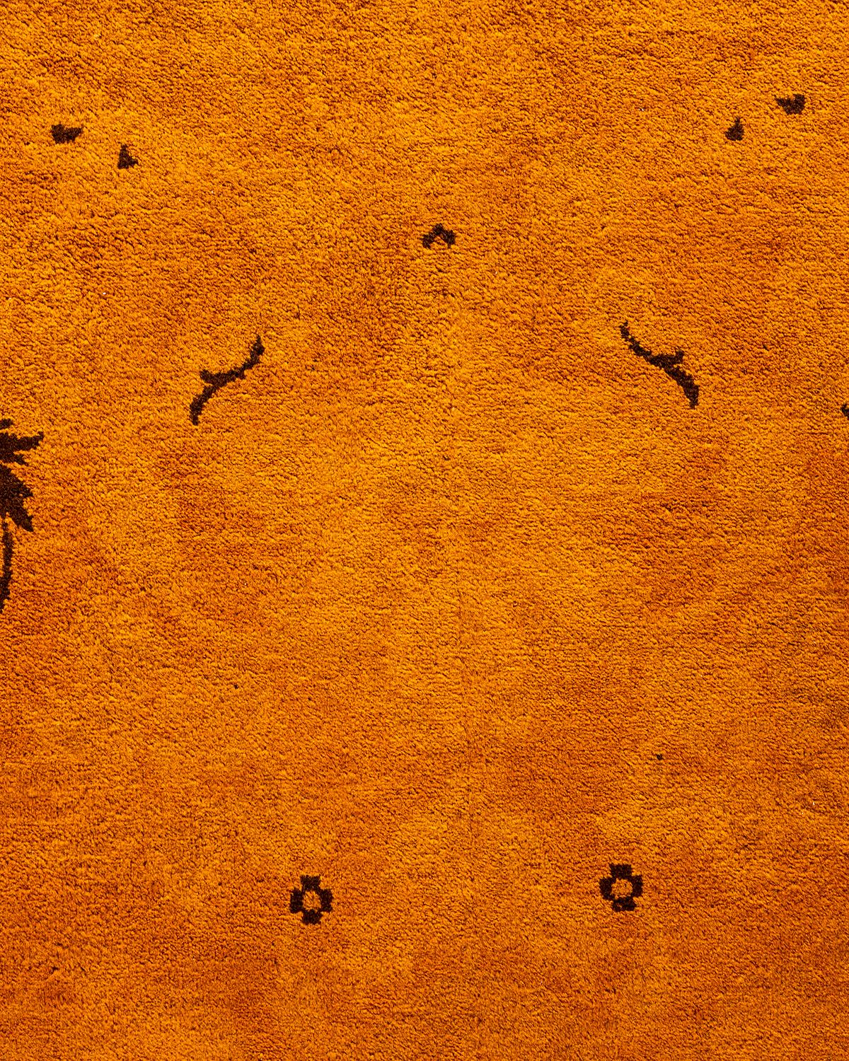 Pakistani Contemporary Overdyed Hand Knotted Wool Orange Area Rug For Sale