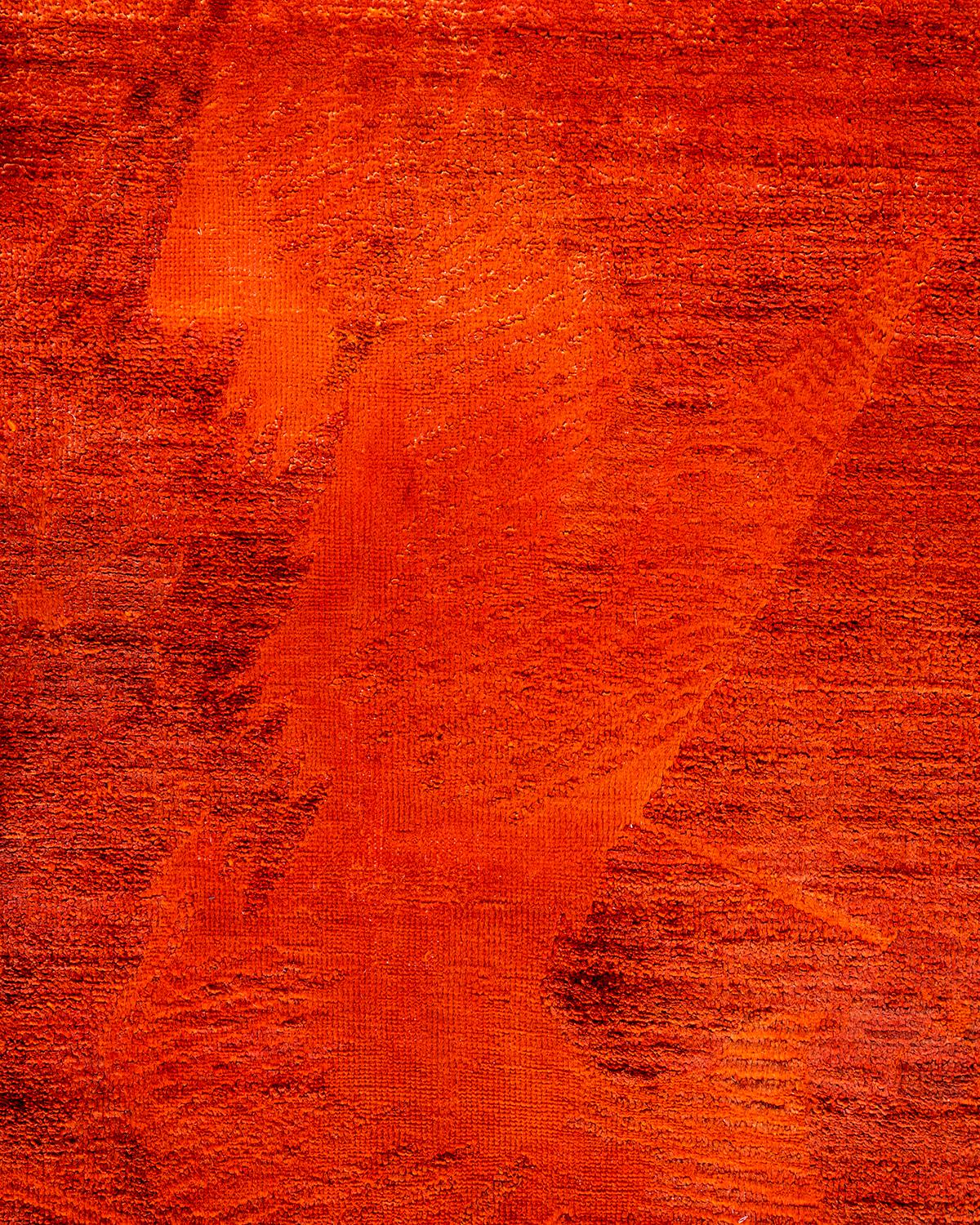 Pakistanais Tapis Contemporary en laine surteinte nouée à la main Orange en vente