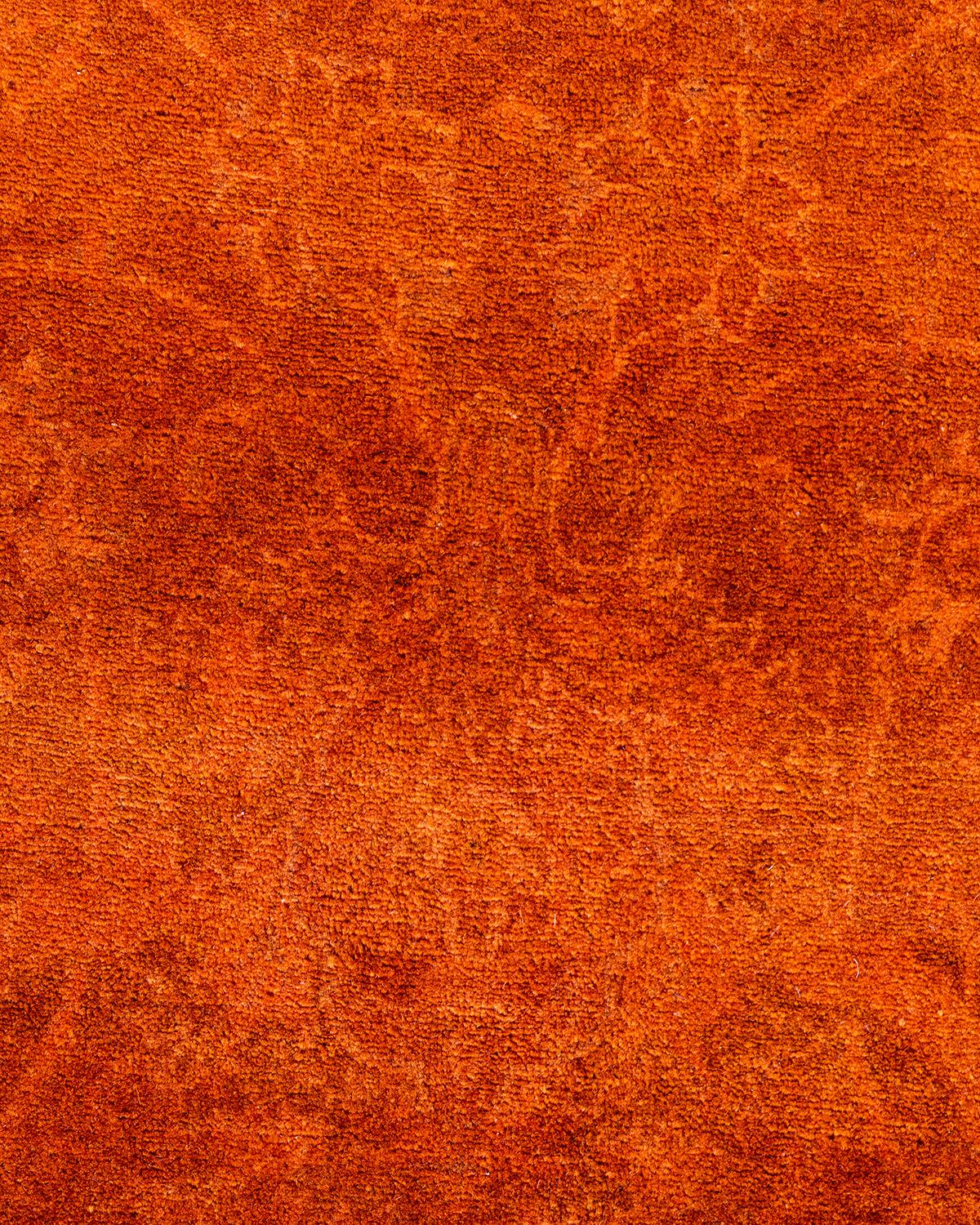 Pakistanais Tapis Contemporary en laine surteinte nouée à la main Orange en vente