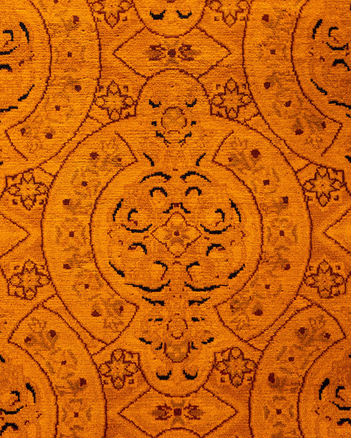 Pakistani Contemporary Overdyed Hand Knotted Wool Orange Area Rug For Sale