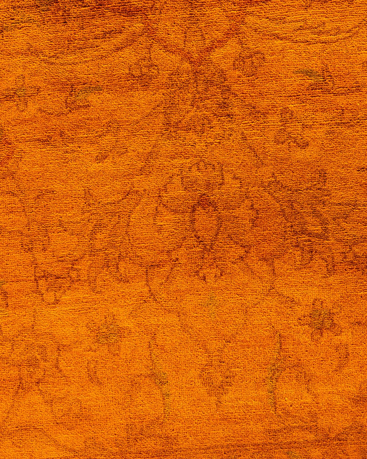 Pakistani Contemporary Overdyed Hand Knotted Wool Orange Area Rug For Sale
