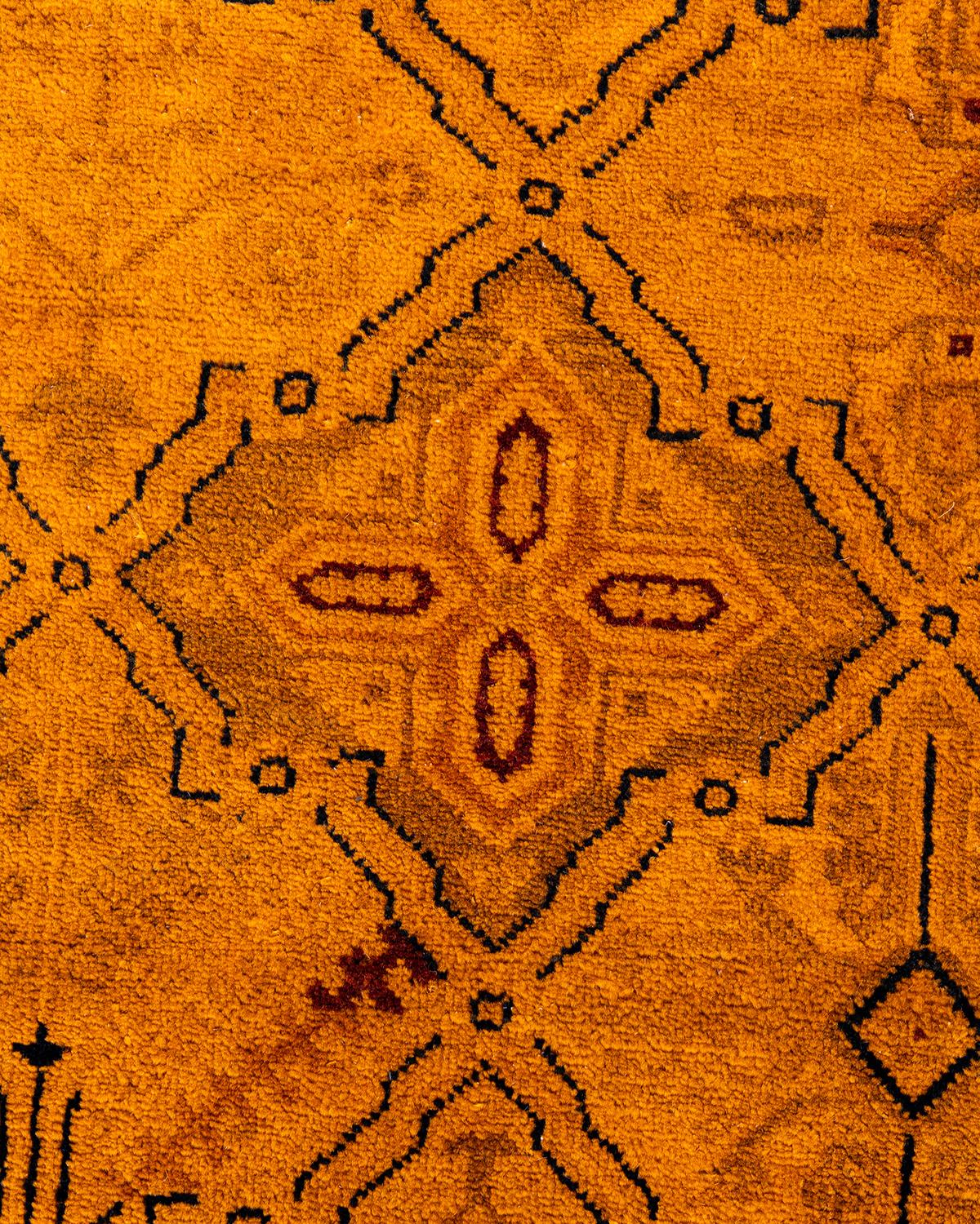 Pakistani Contemporary Overdyed Hand Knotted Wool Orange Area Rug For Sale
