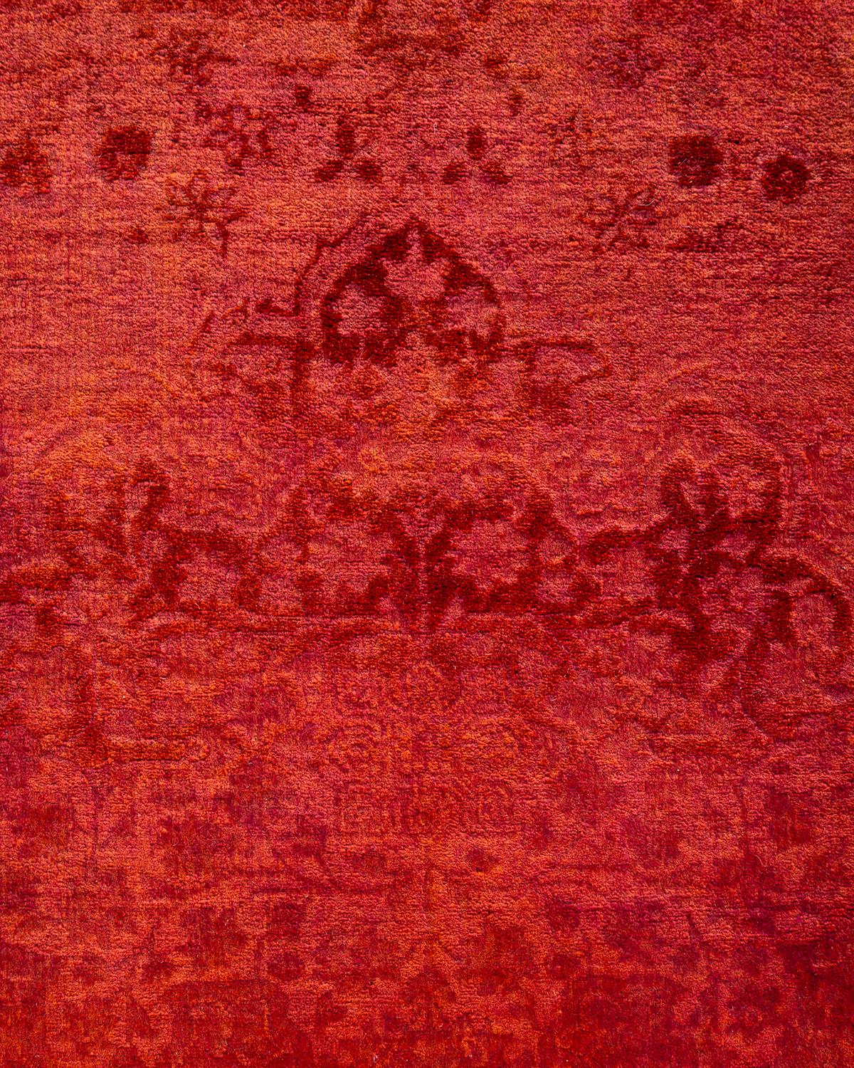 Pakistanais Tapis Contemporary en laine surteinte nouée à la main Orange en vente