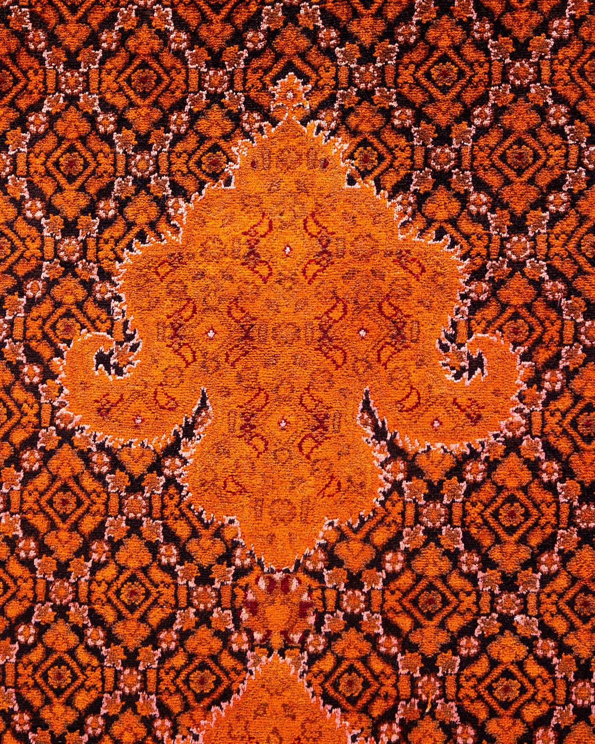 Pakistani Contemporary Overdyed Hand Knotted Wool Orange Area Rug For Sale