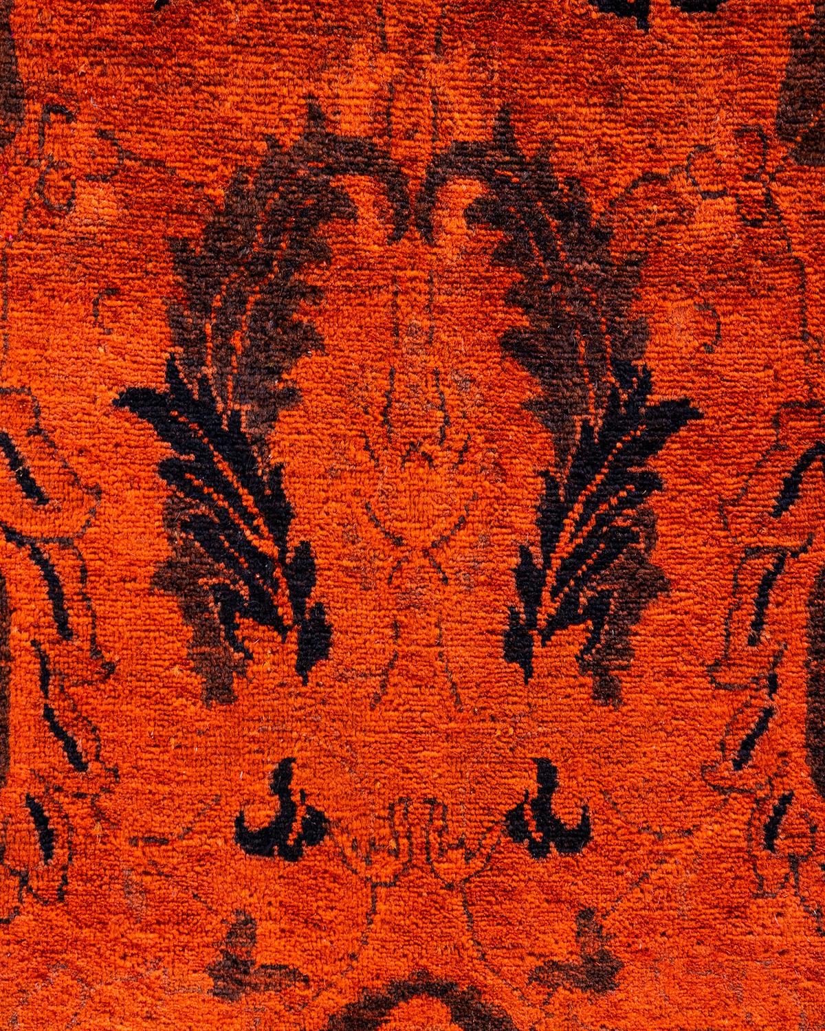 Pakistani Contemporary Overdyed Hand Knotted Wool Orange Area Rug For Sale