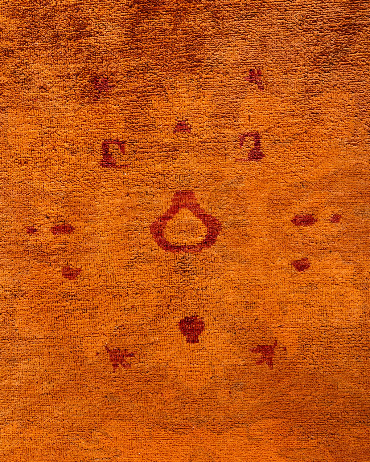 Pakistanais Tapis Contemporary en laine surteinte nouée à la main Orange en vente