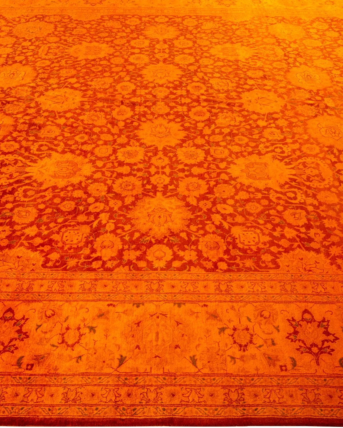 Contemporary Overdyed Hand Knotted Wool Orange Area Rug In New Condition For Sale In Norwalk, CT