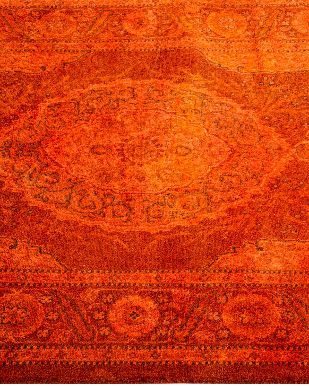 Contemporary Overdyed Hand Knotted Wool Orange Area Rug In New Condition For Sale In Norwalk, CT