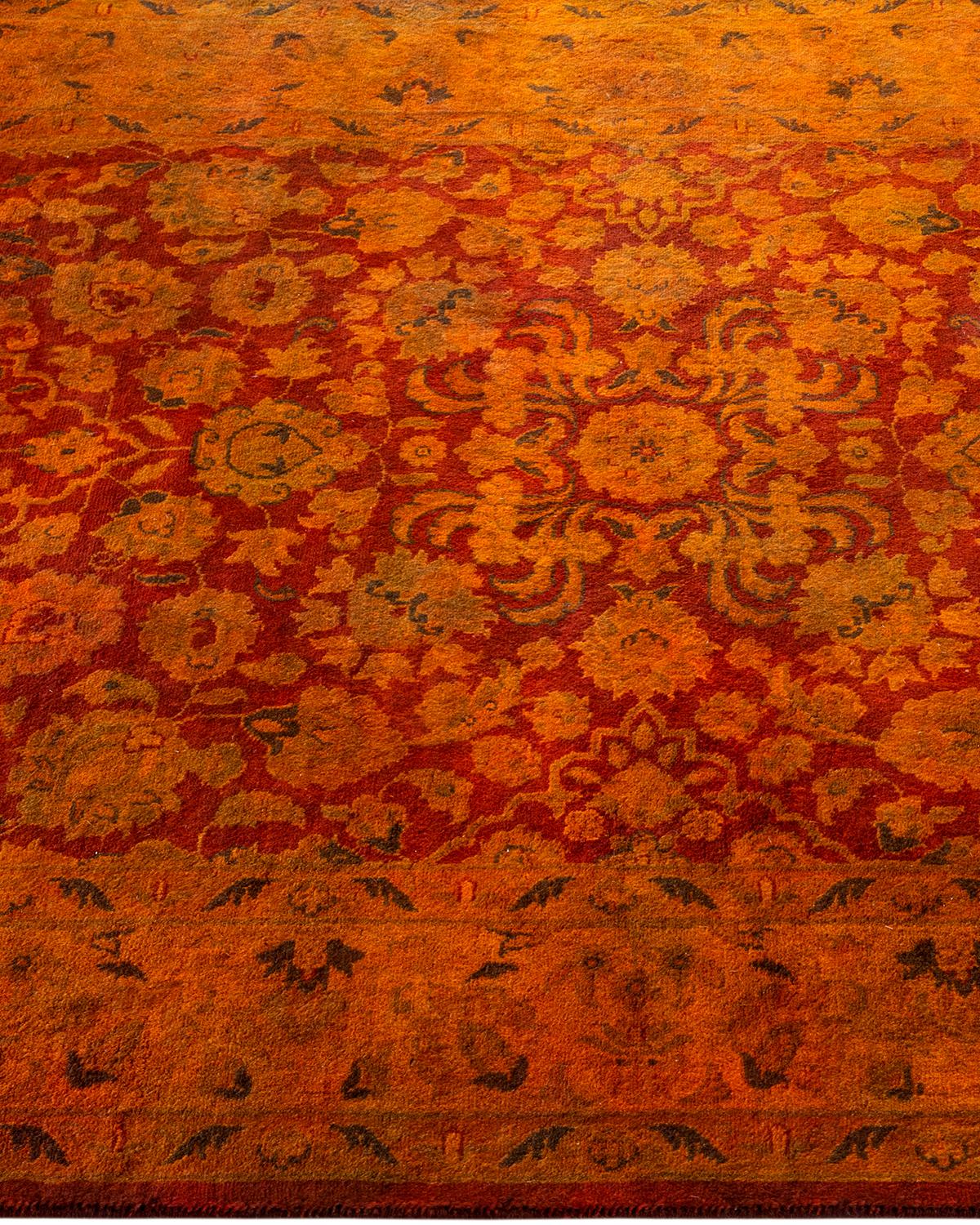 Contemporary Overdyed Hand Knotted Wool Orange Area Rug In New Condition For Sale In Norwalk, CT