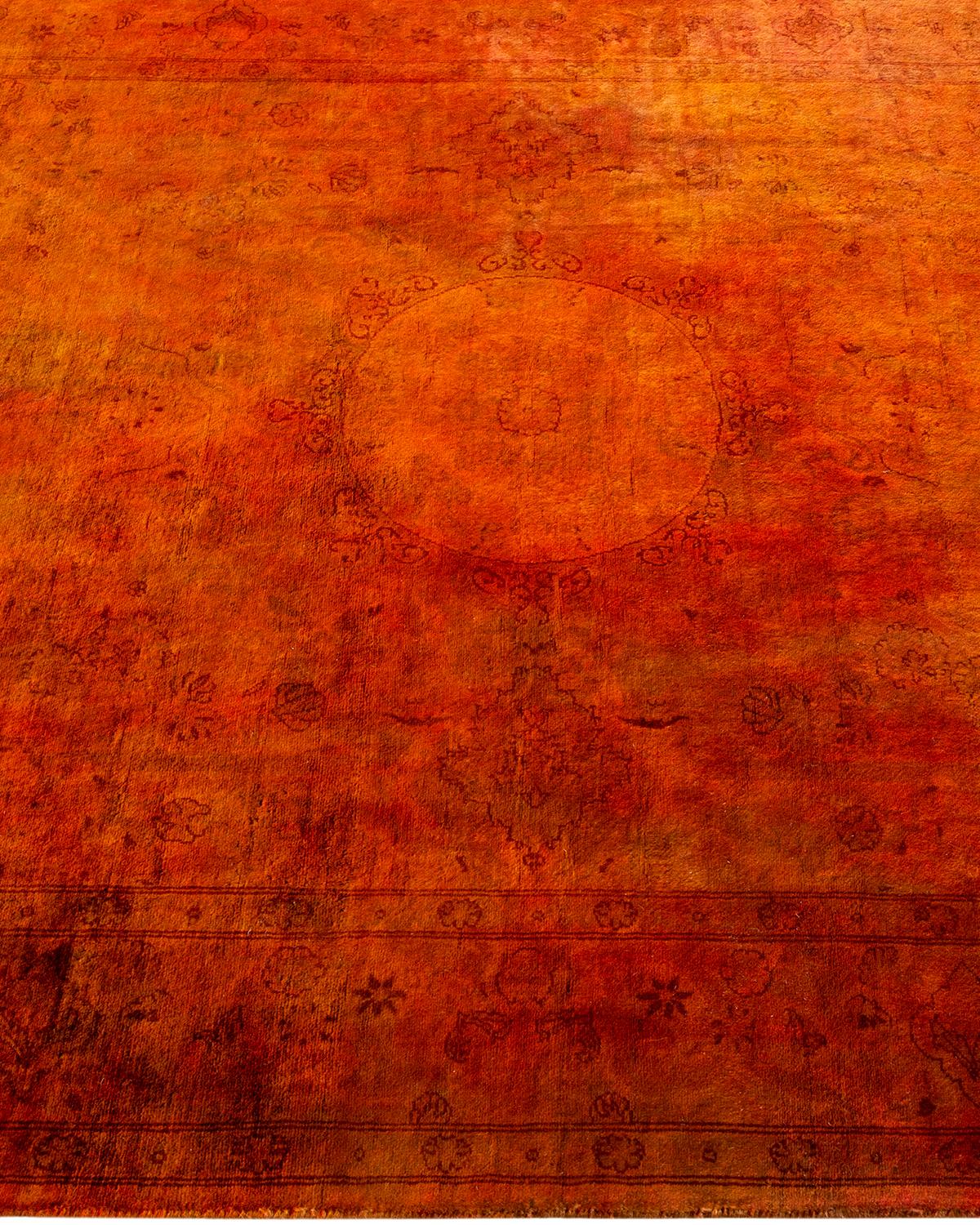 Contemporary Overdyed Hand Knotted Wool Orange Area Rug In New Condition For Sale In Norwalk, CT