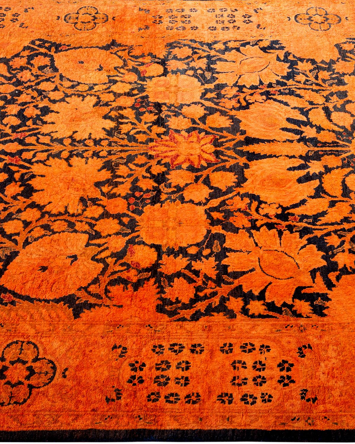 Contemporary Overdyed Hand Knotted Wool Orange Area Rug In New Condition For Sale In Norwalk, CT