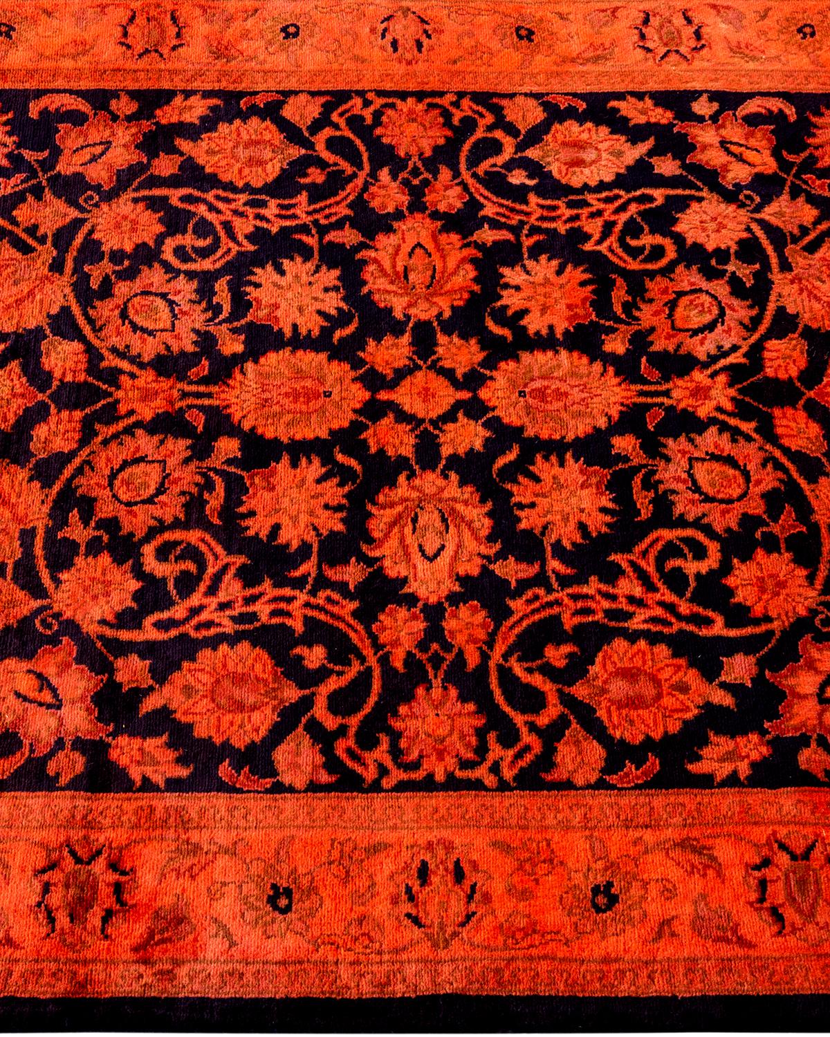 Contemporary Overdyed Hand Knotted Wool Orange Area Rug In New Condition For Sale In Norwalk, CT