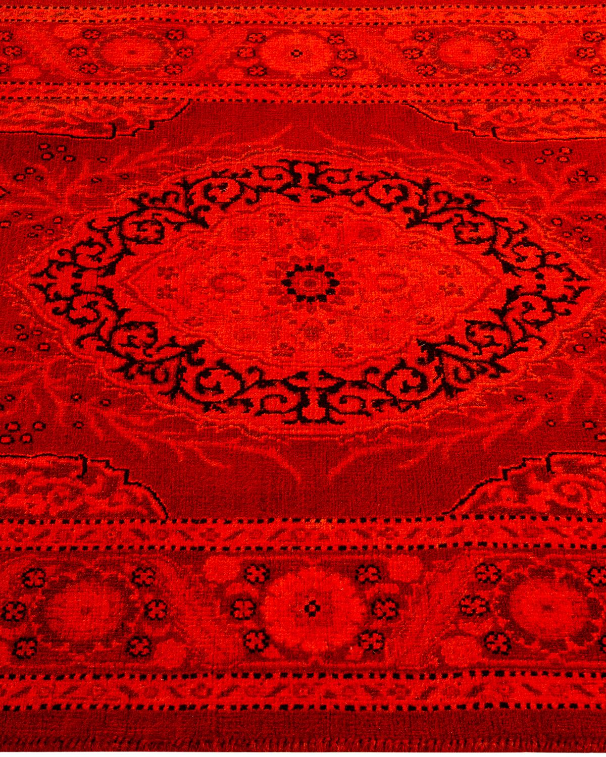 Contemporary Overdyed Hand Knotted Wool Orange Area Rug In New Condition For Sale In Norwalk, CT