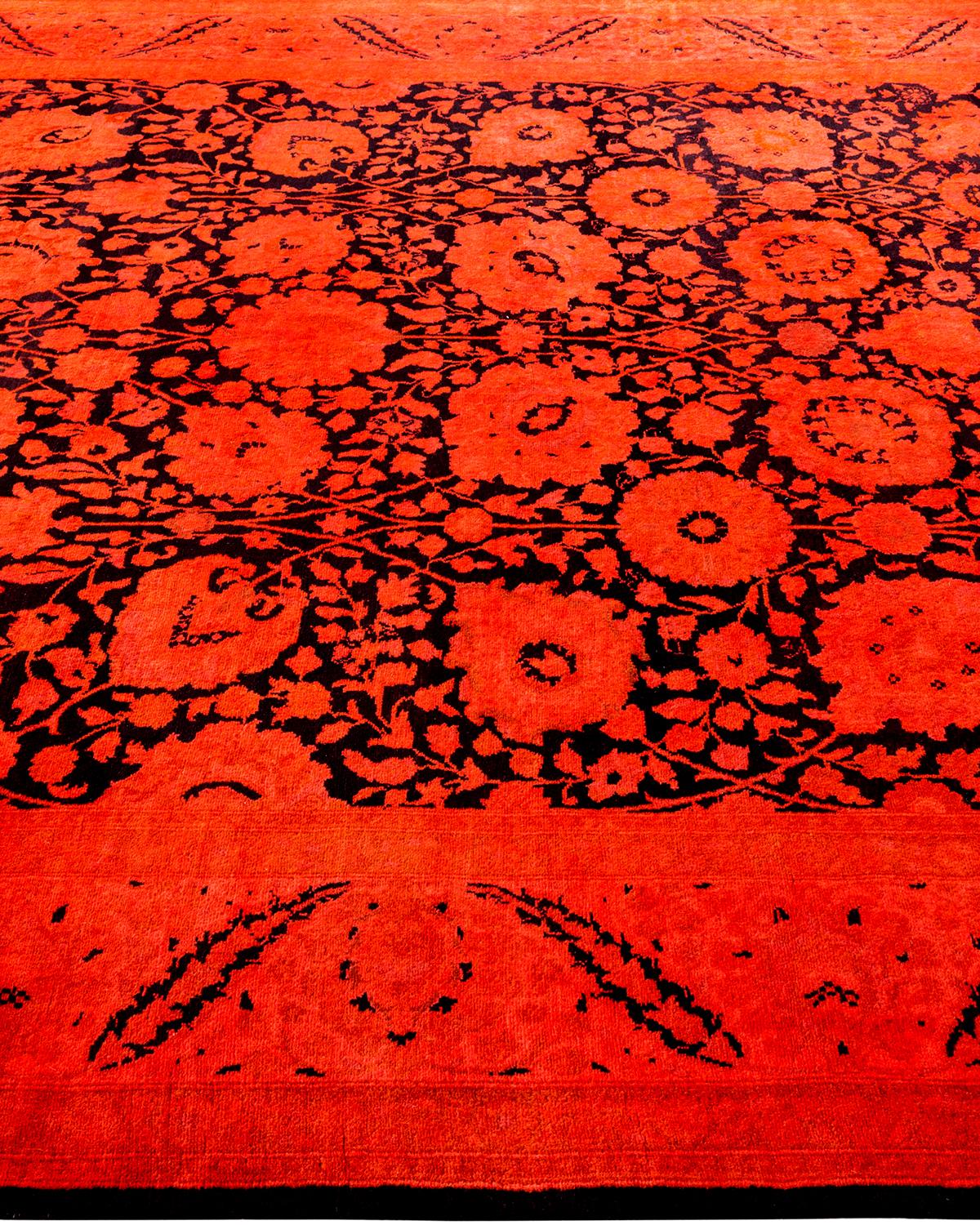 Contemporary Overdyed Hand Knotted Wool Orange Area Rug In New Condition For Sale In Norwalk, CT