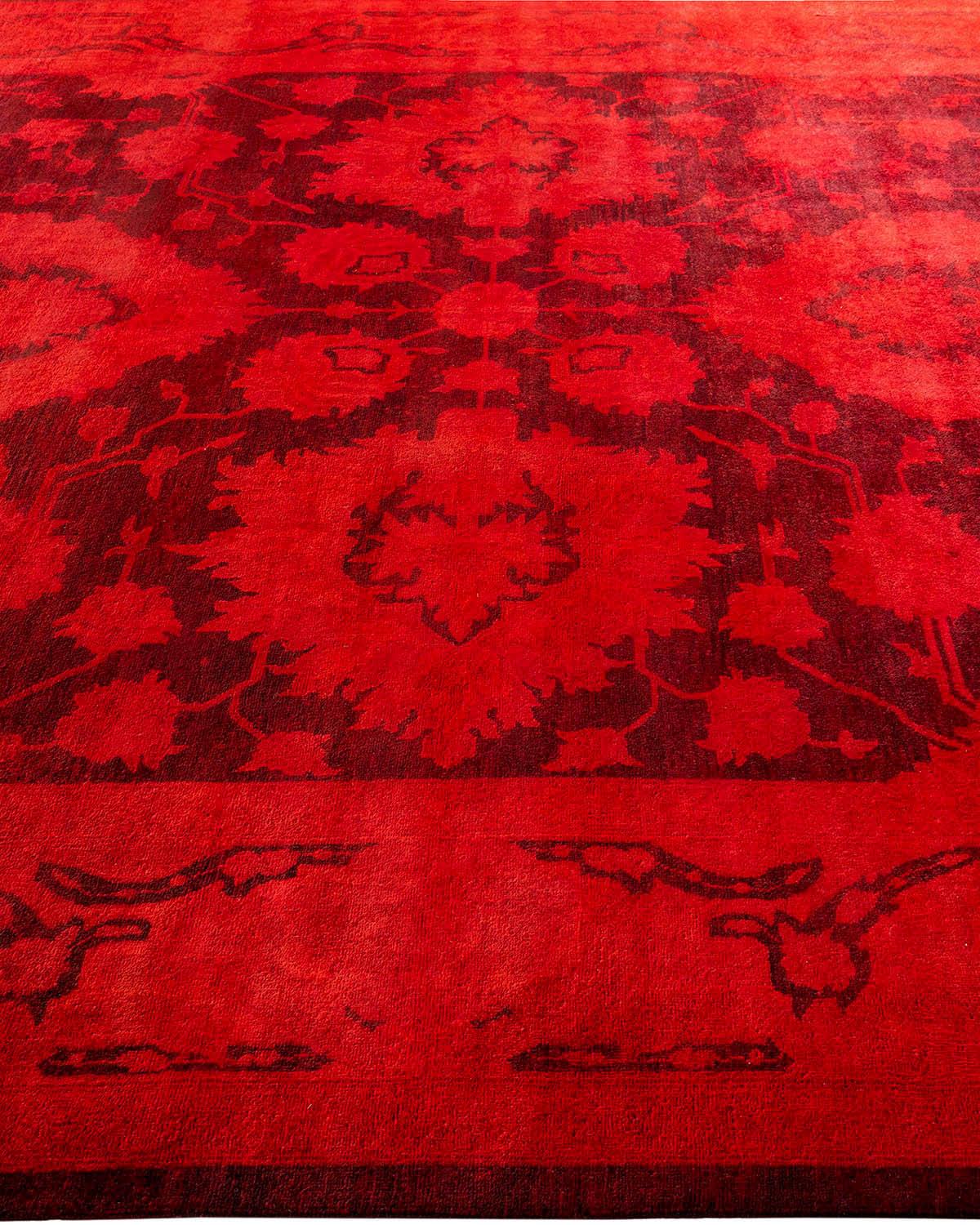 Contemporary Overdyed Hand Knotted Wool Orange Area Rug In New Condition For Sale In Norwalk, CT
