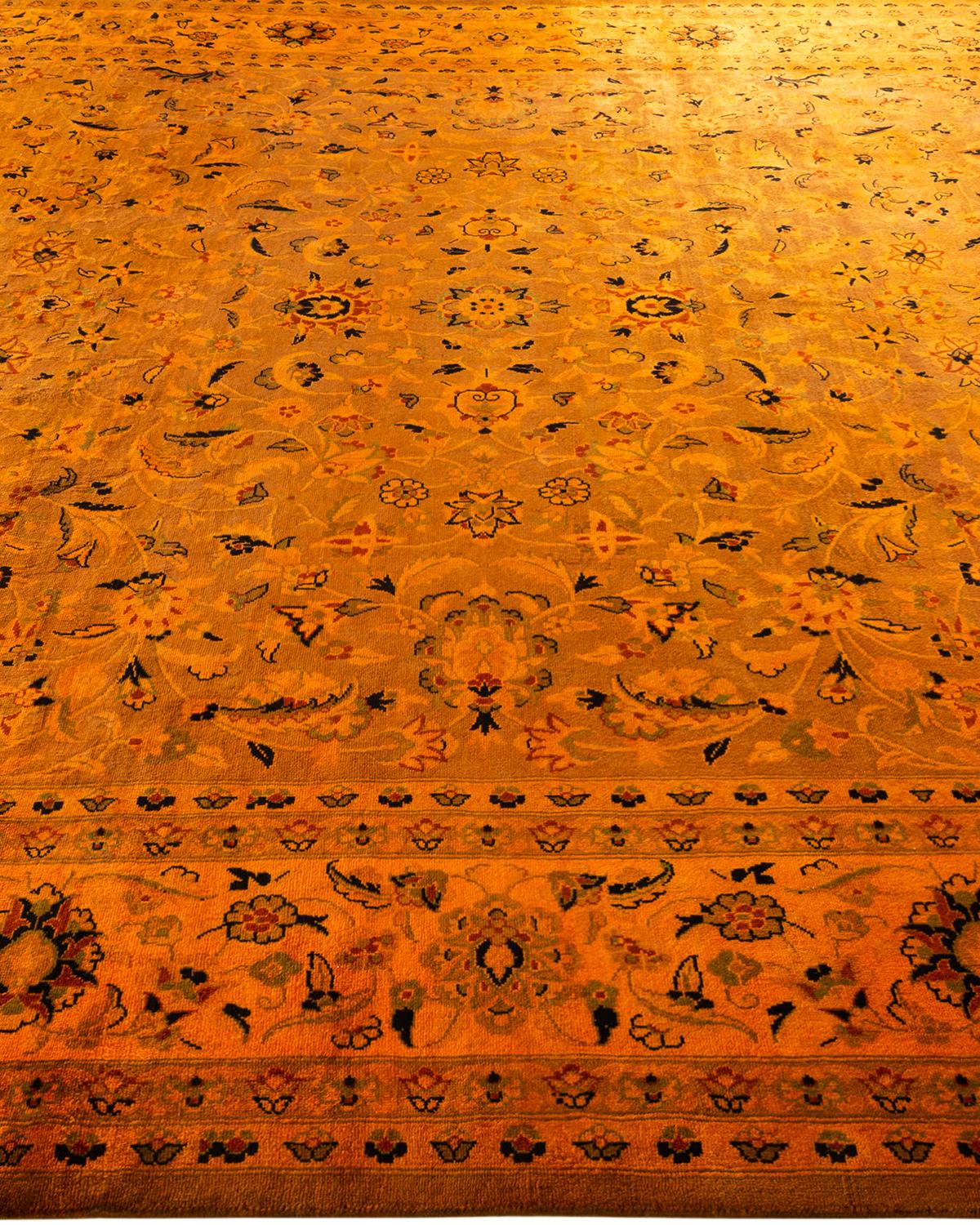Contemporary Overdyed Hand Knotted Wool Orange Area Rug In New Condition For Sale In Norwalk, CT