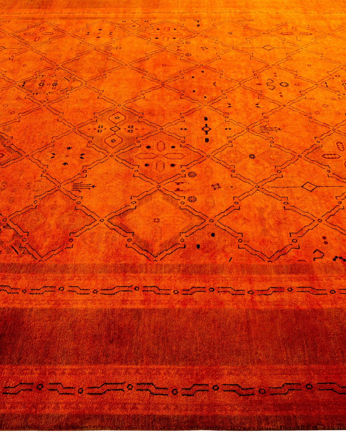 Contemporary Overdyed Hand Knotted Wool Orange Area Rug In New Condition For Sale In Norwalk, CT