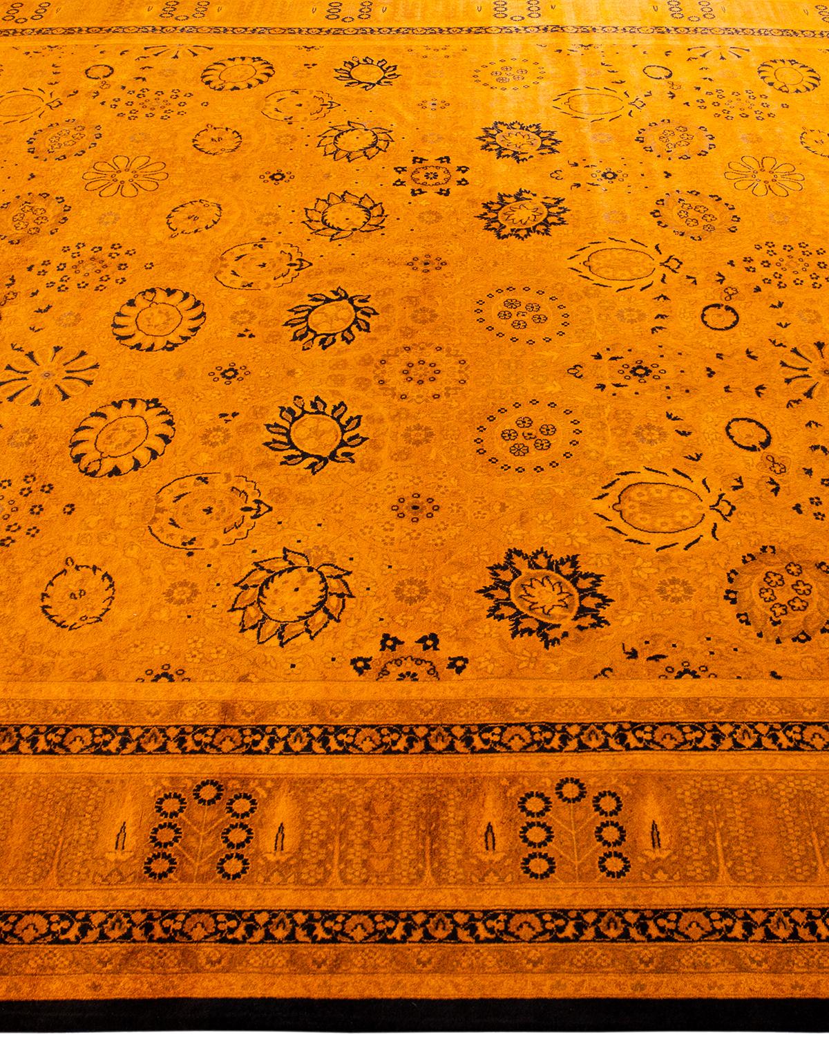 Contemporary Overdyed Hand Knotted Wool Orange Area Rug In New Condition For Sale In Norwalk, CT