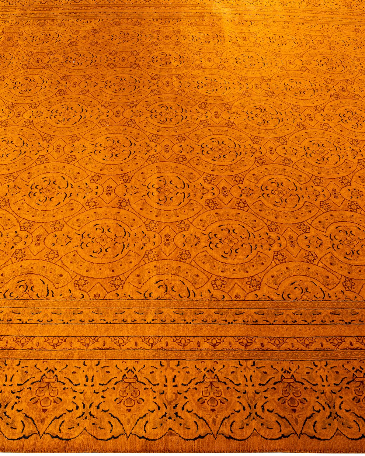 Contemporary Overdyed Hand Knotted Wool Orange Area Rug In New Condition For Sale In Norwalk, CT