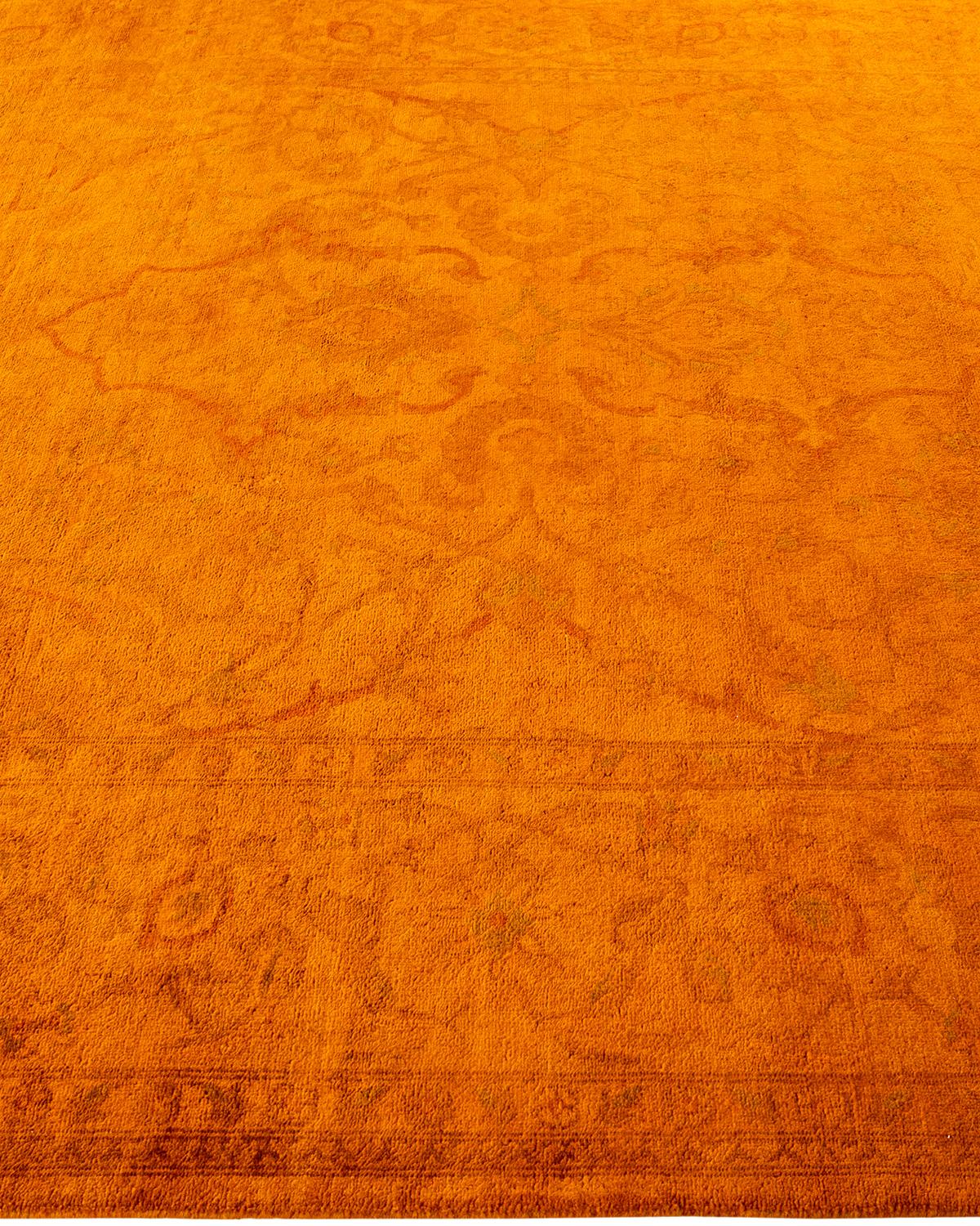 Contemporary Overdyed Hand Knotted Wool Orange Area Rug In New Condition For Sale In Norwalk, CT