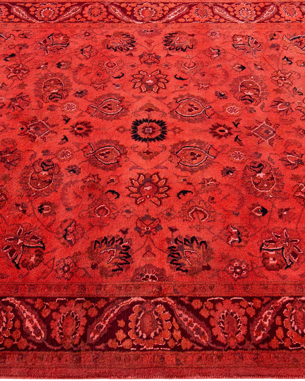 Contemporary Overdyed Hand Knotted Wool Orange Area Rug In New Condition For Sale In Norwalk, CT