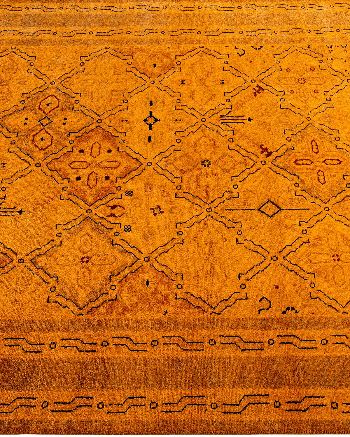 Contemporary Overdyed Hand Knotted Wool Orange Area Rug In New Condition For Sale In Norwalk, CT