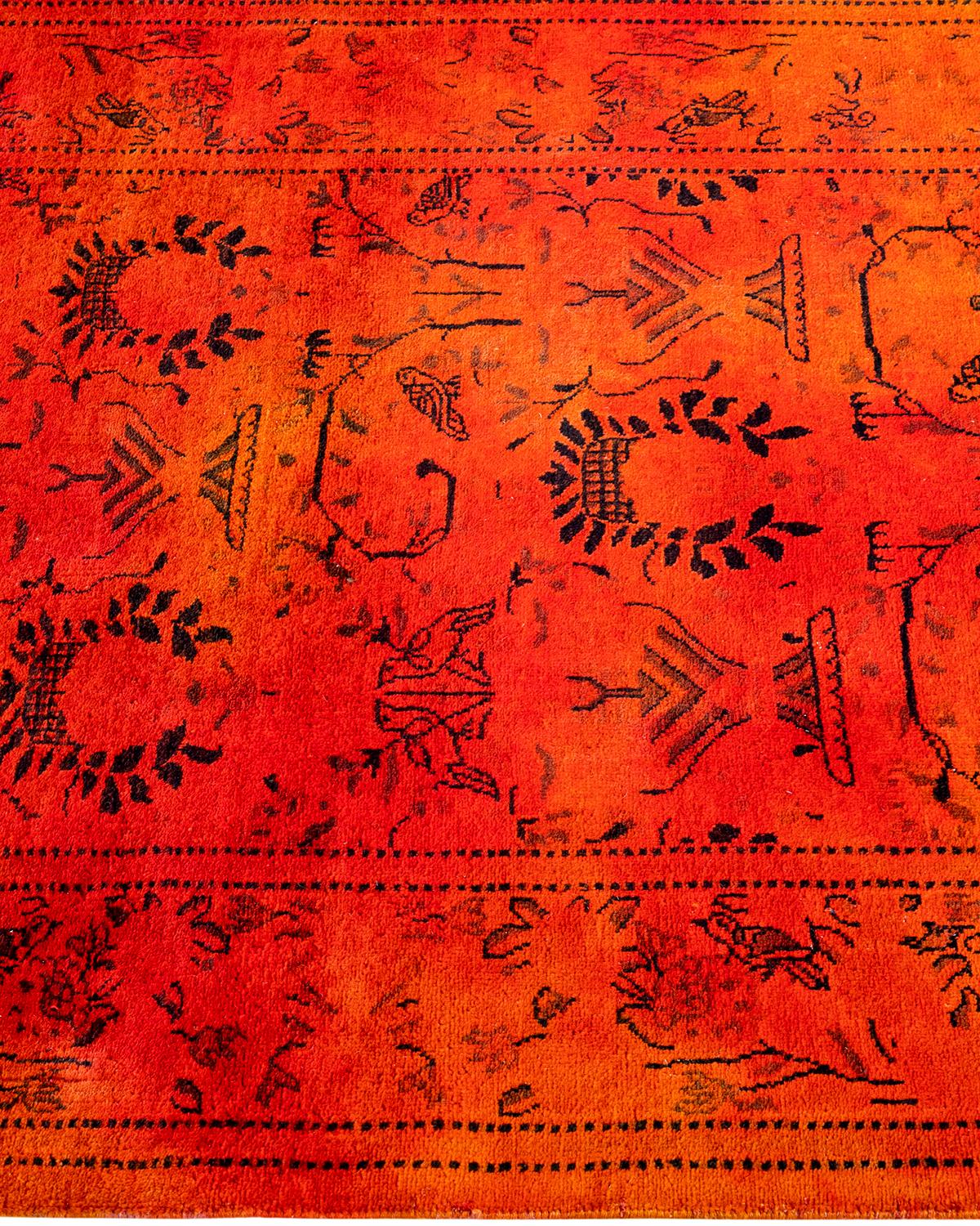 Contemporary Overdyed Hand Knotted Wool Orange Area Rug In New Condition For Sale In Norwalk, CT