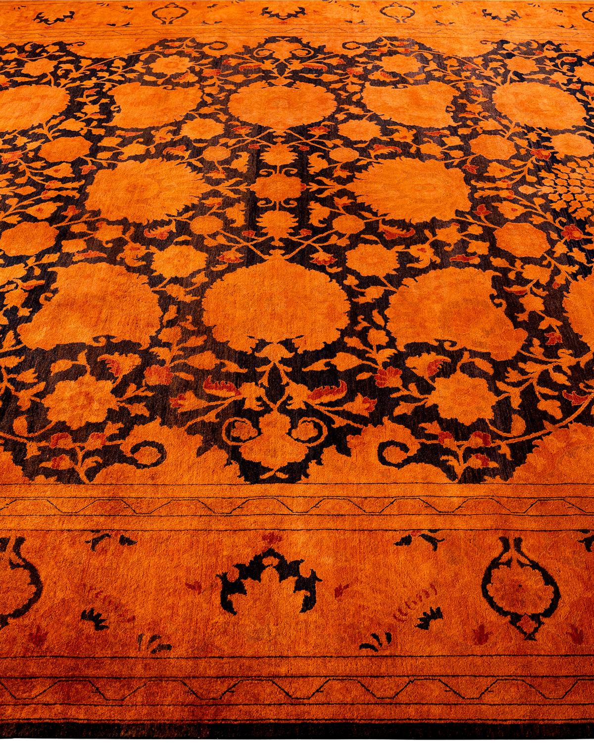 Contemporary Overdyed Hand Knotted Wool Orange Area Rug In New Condition For Sale In Norwalk, CT
