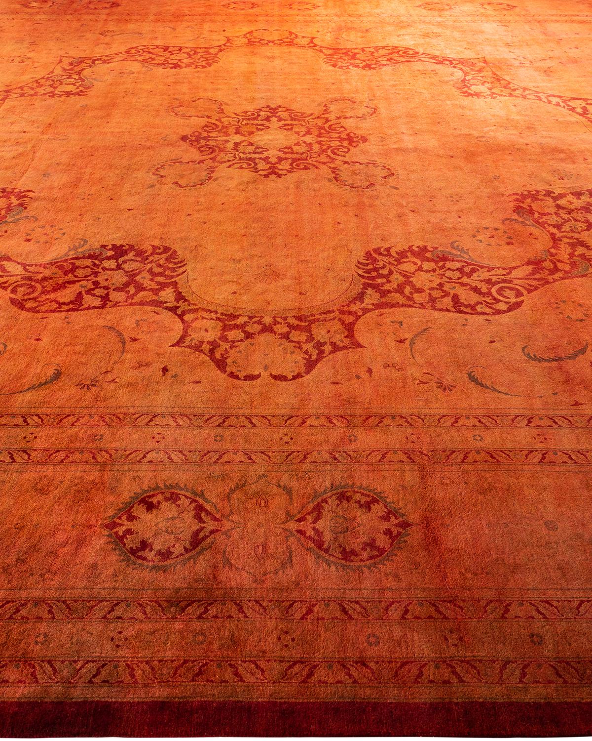 Contemporary Overdyed Hand Knotted Wool Orange Area Rug In New Condition For Sale In Norwalk, CT