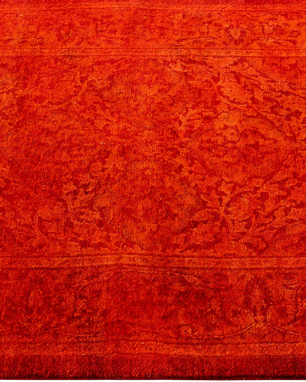 Contemporary Overdyed Hand Knotted Wool Orange Area Rug In New Condition For Sale In Norwalk, CT