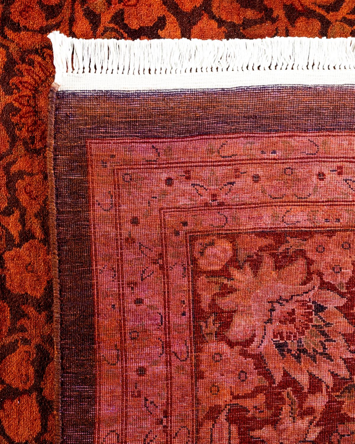 Contemporary Overdyed Hand Knotted Wool Orange Area Rug For Sale 1