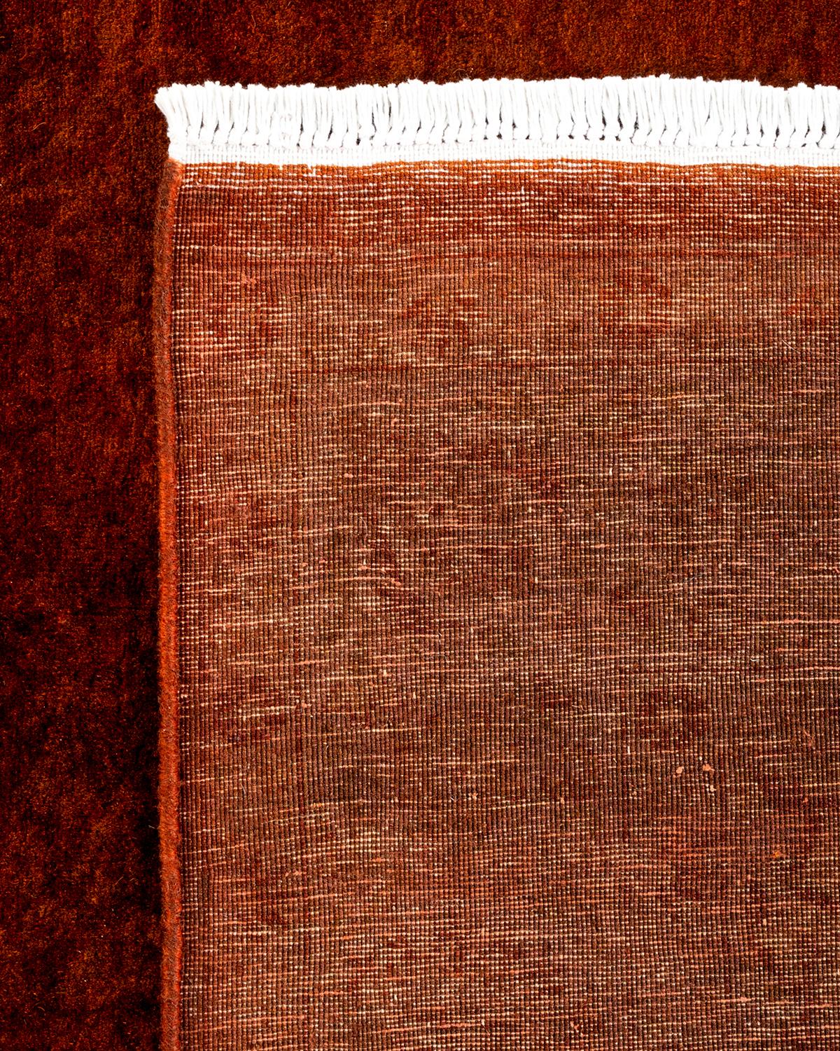 Contemporary Overdyed Hand Knotted Wool Orange Area Rug (21. Jahrhundert und zeitgenössisch) im Angebot