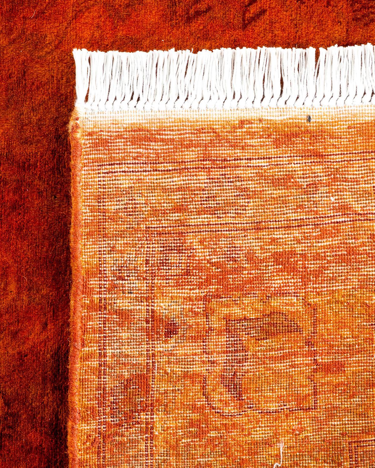Contemporary Overdyed Hand Knotted Wool Orange Area Rug For Sale 1