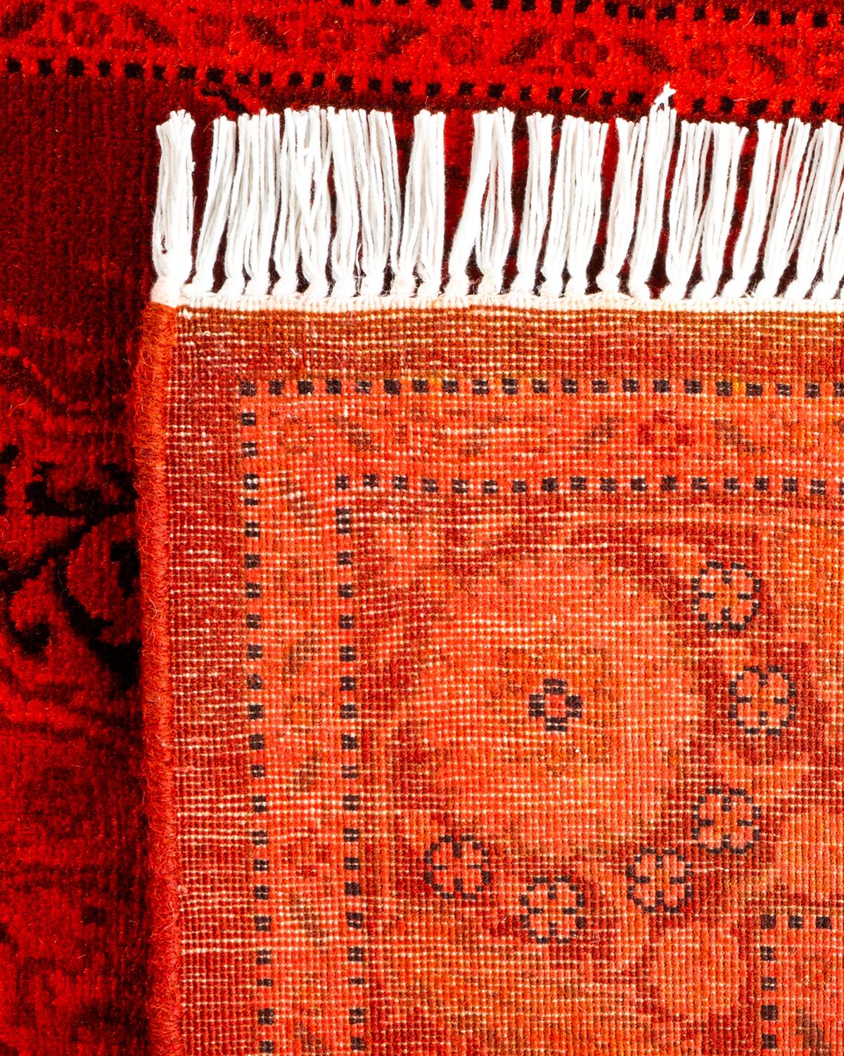 Contemporary Overdyed Hand Knotted Wool Orange Area Rug For Sale 1